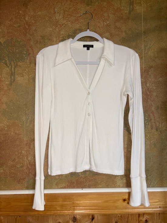 Dynamite Tops - Dynamite ~ White Ribbed Button Up Longsleeve